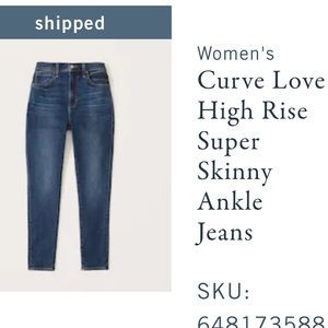 Abercrombie Curve Love High Rise The Super Skinny Ankle Jeans- New with tags!